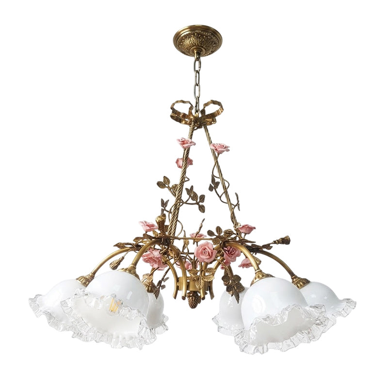 Flora Blossom Chandelier - Antique Bronze Brass & Handcrafted Ceramic Flower Chandelier