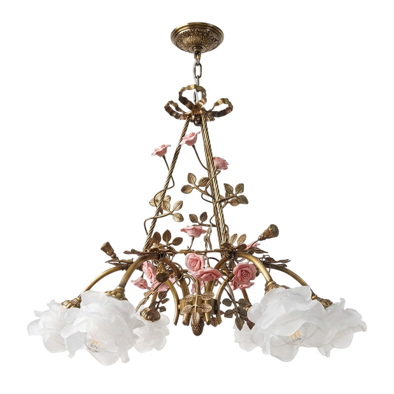 Flora Blossom Chandelier - Antique Bronze Brass & Handcrafted Ceramic Flower Chandelier