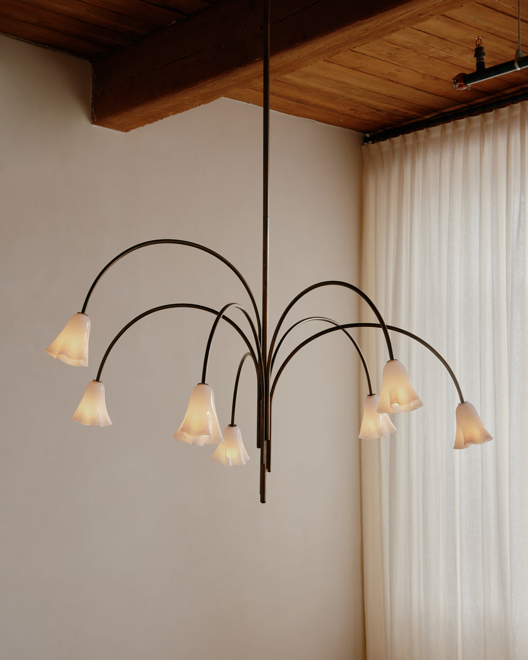Flora Glass Chandelier - Handcrafted Fused Glass Petal & Brass Chandelier