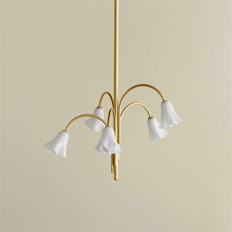 Flora Glass Chandelier - Handcrafted Fused Glass Petal & Brass Chandelier