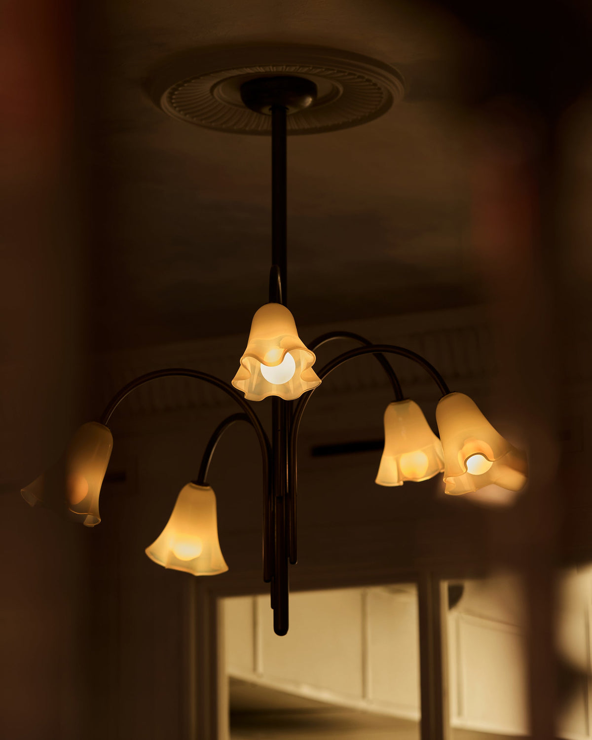 Flora Glass Chandelier - Handcrafted Fused Glass Petal & Brass Chandelier
