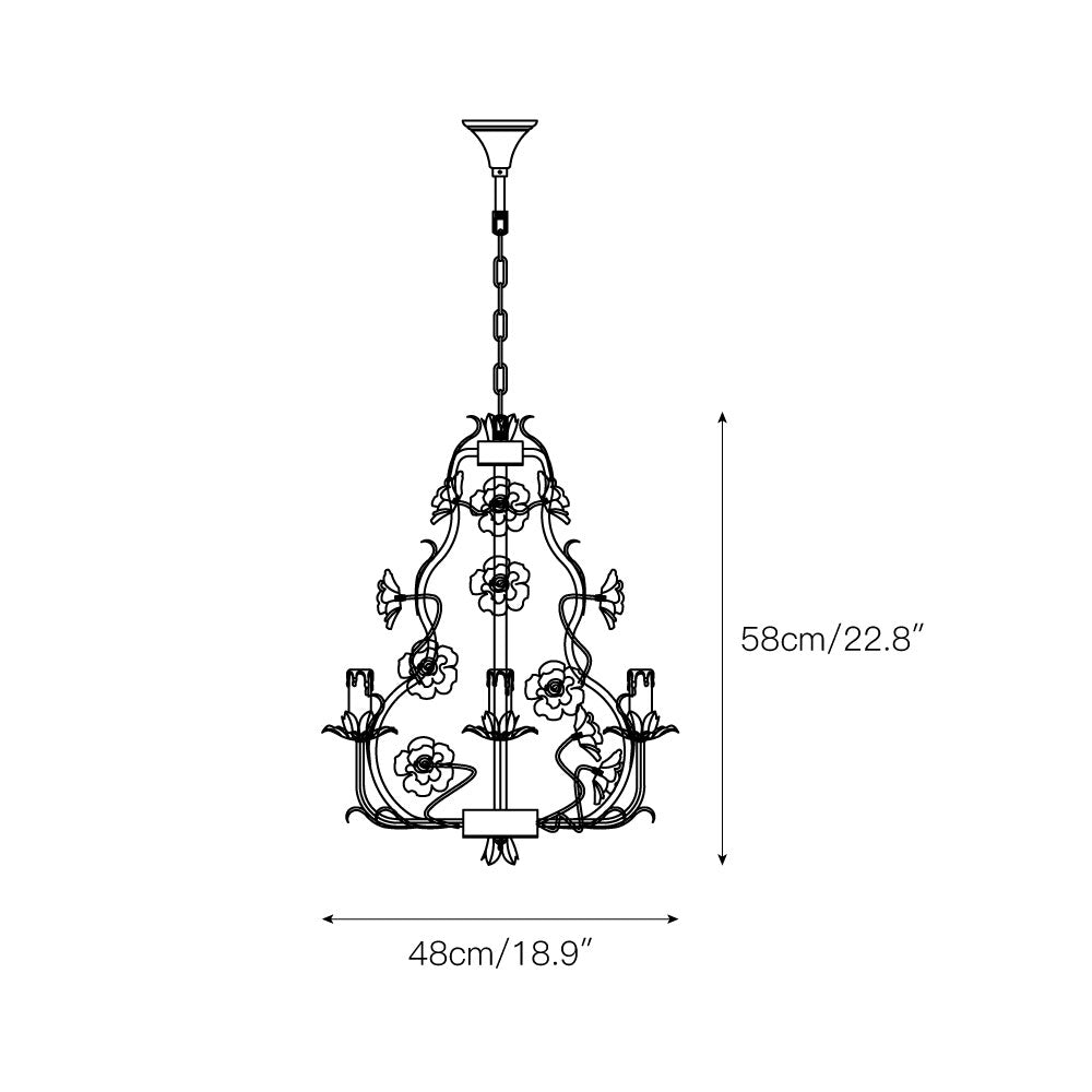 Florentine Rose Chandelier – Hand Forged Wrought Iron Floral Ceiling Light