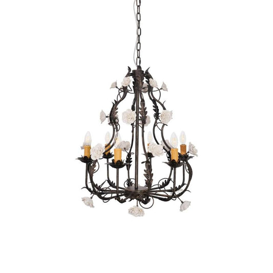 Florentine Rose Chandelier – Hand Forged Wrought Iron Floral Ceiling Light