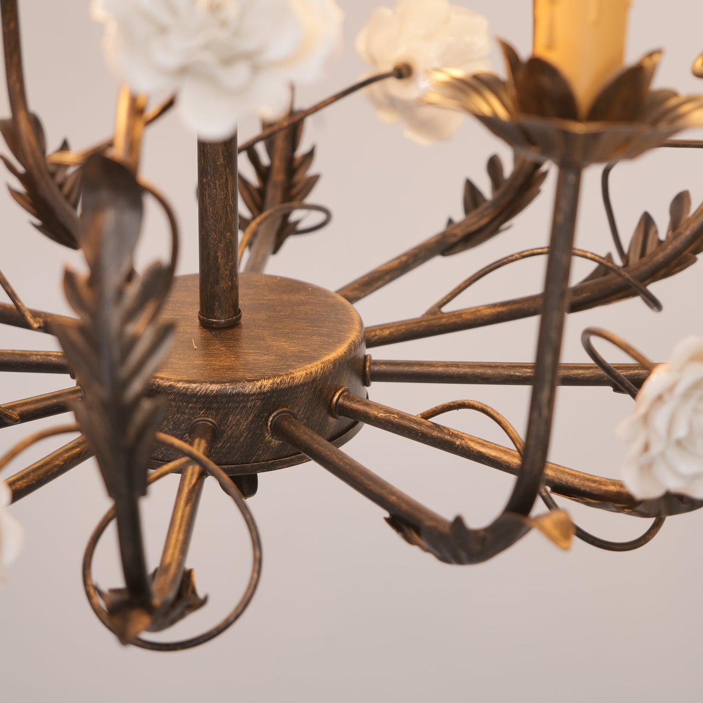 Florentine Rose Chandelier – Hand Forged Wrought Iron Floral Ceiling Light