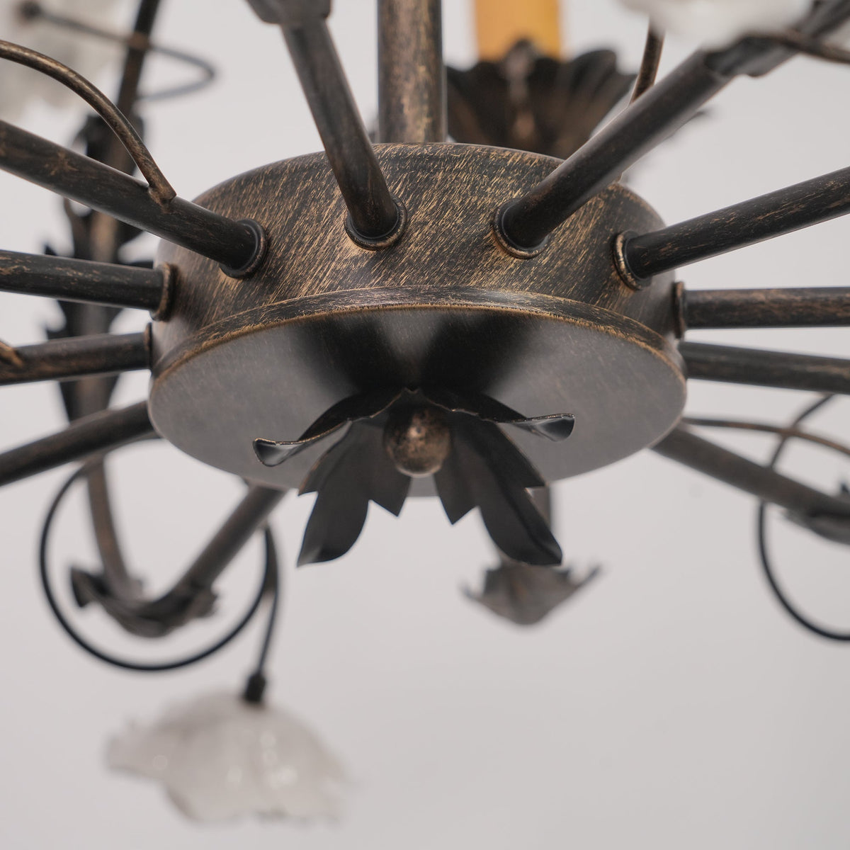 Florentine Rose Chandelier – Hand Forged Wrought Iron Floral Ceiling Light
