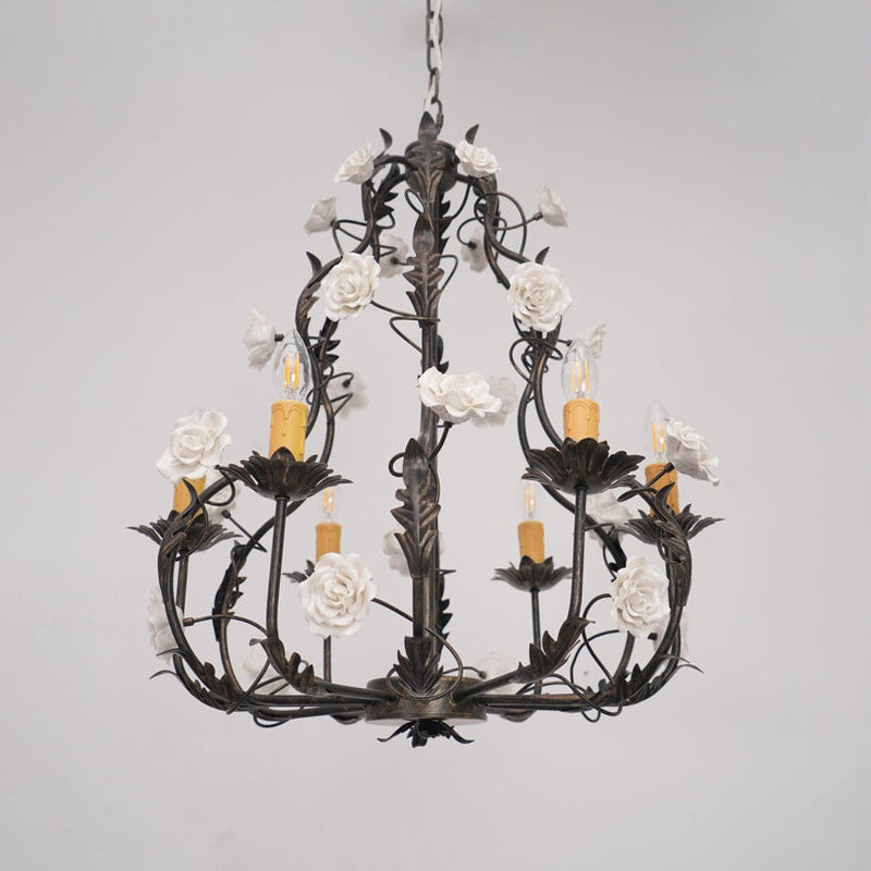 Florentine Rose Chandelier – Hand Forged Wrought Iron Floral Ceiling Light