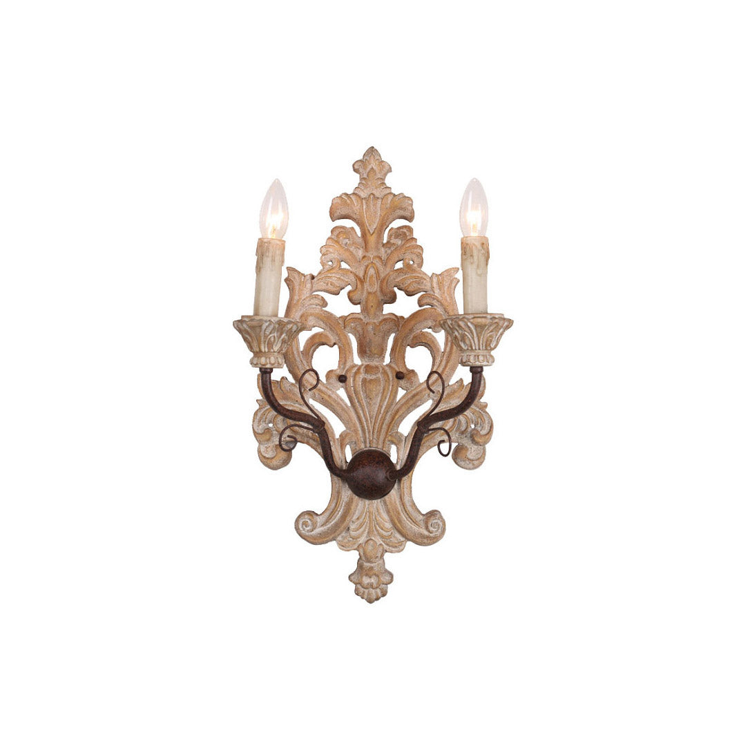 Florentine Wood Wall Lamp - Distressed Old Wood & Metal Candelabra Sconce