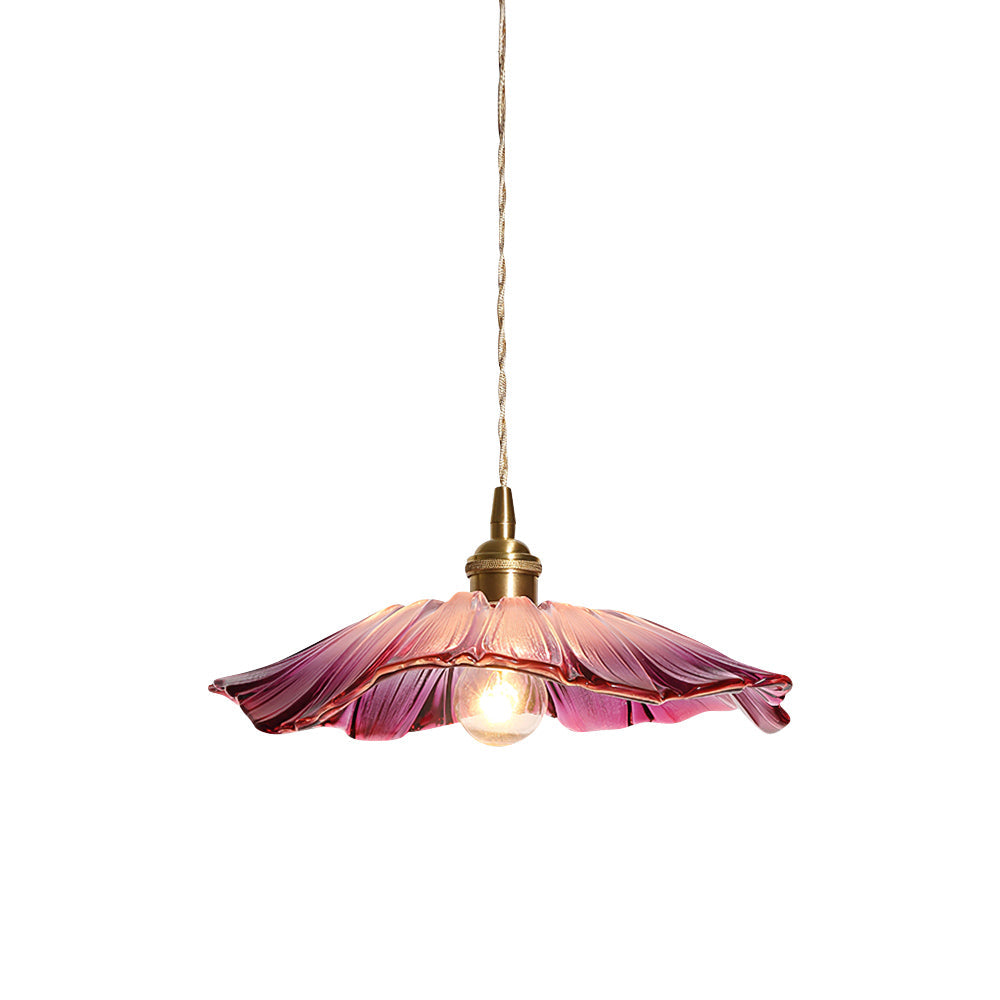 Flower Glass Pendant Lamp - Vintage Hand-Blown Petal Glass & Brass Light