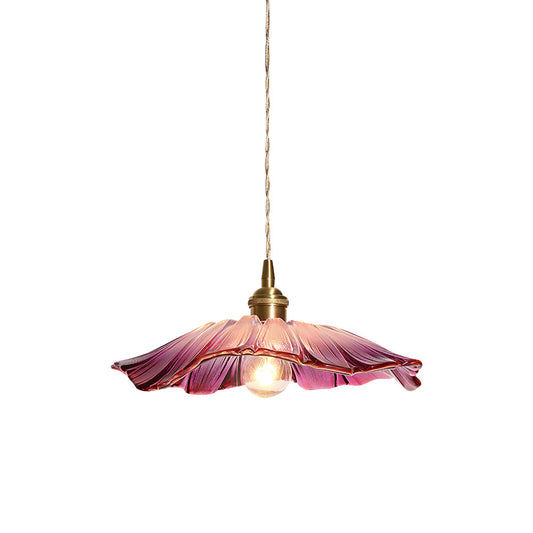 Flower Glass Pendant Lamp - Vintage Hand-Blown Petal Glass & Brass Light