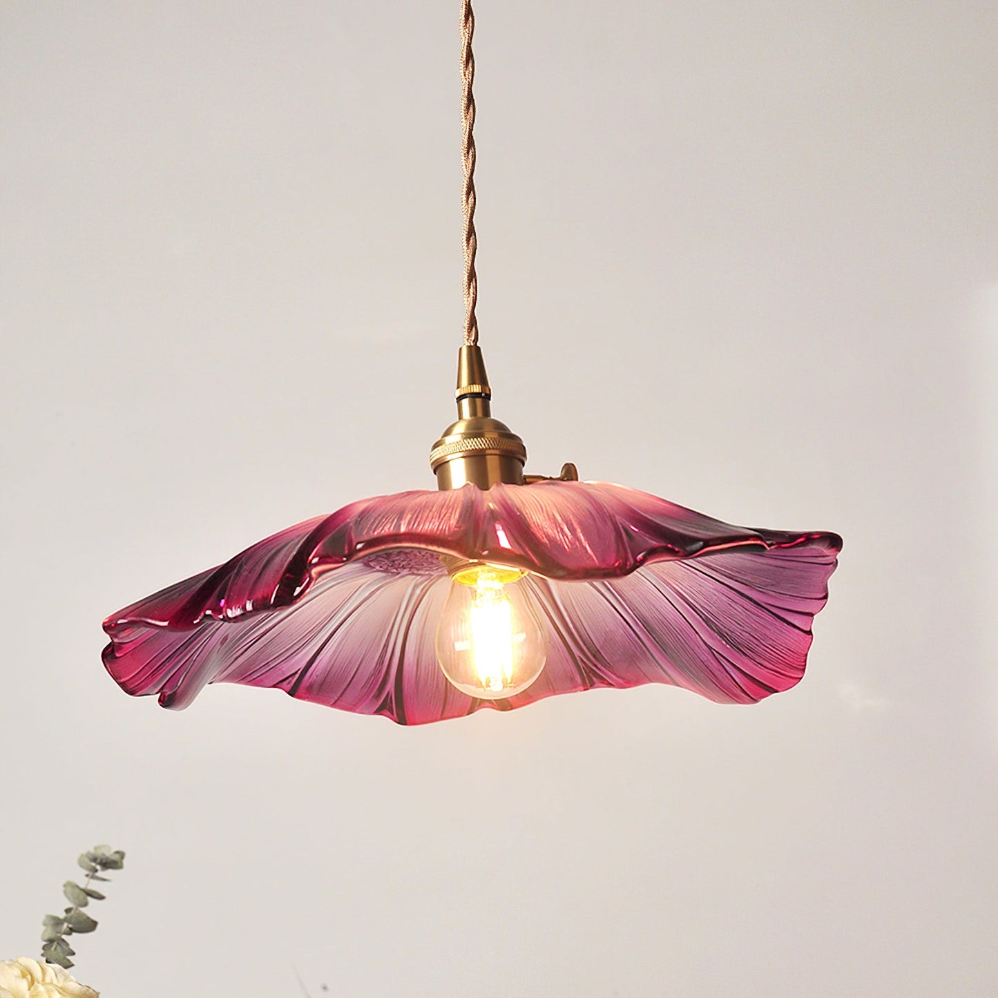 Flower Glass Pendant Lamp - Vintage Hand-Blown Petal Glass & Brass Light