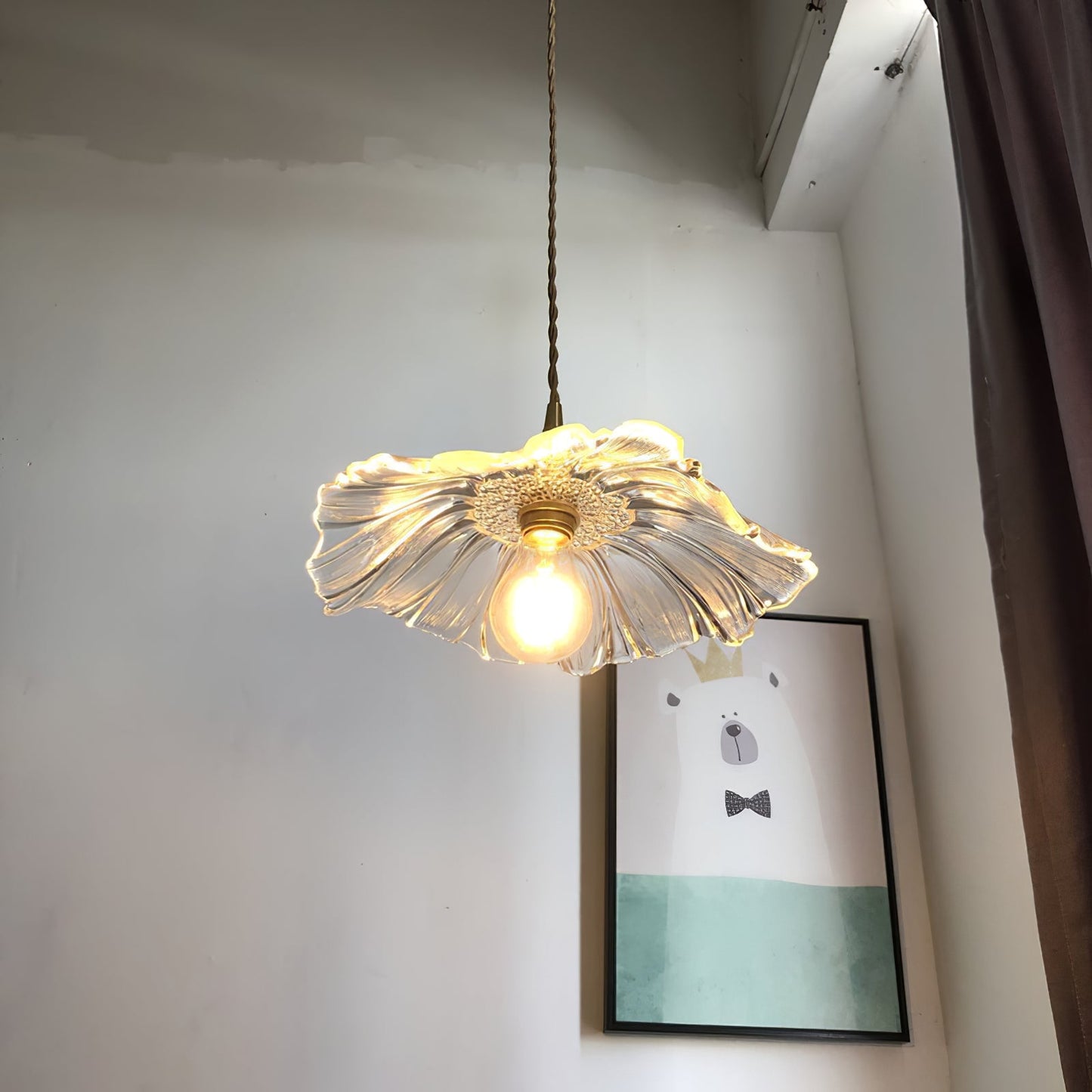 Flower Glass Pendant Lamp - Vintage Hand-Blown Petal Glass & Brass Light