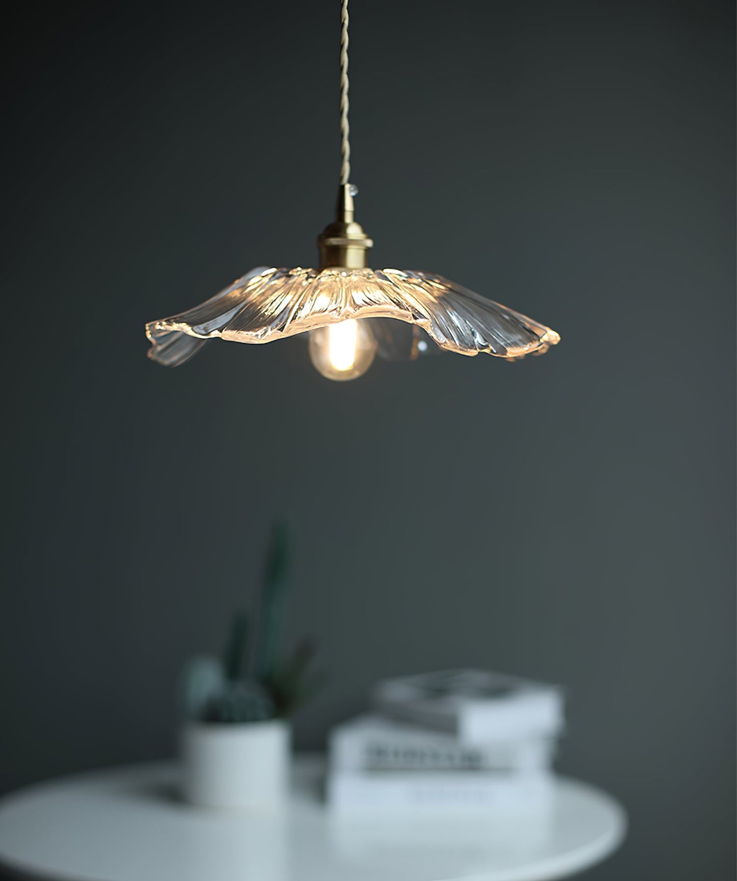 Flower Glass Pendant Lamp - Vintage Hand-Blown Petal Glass & Brass Light