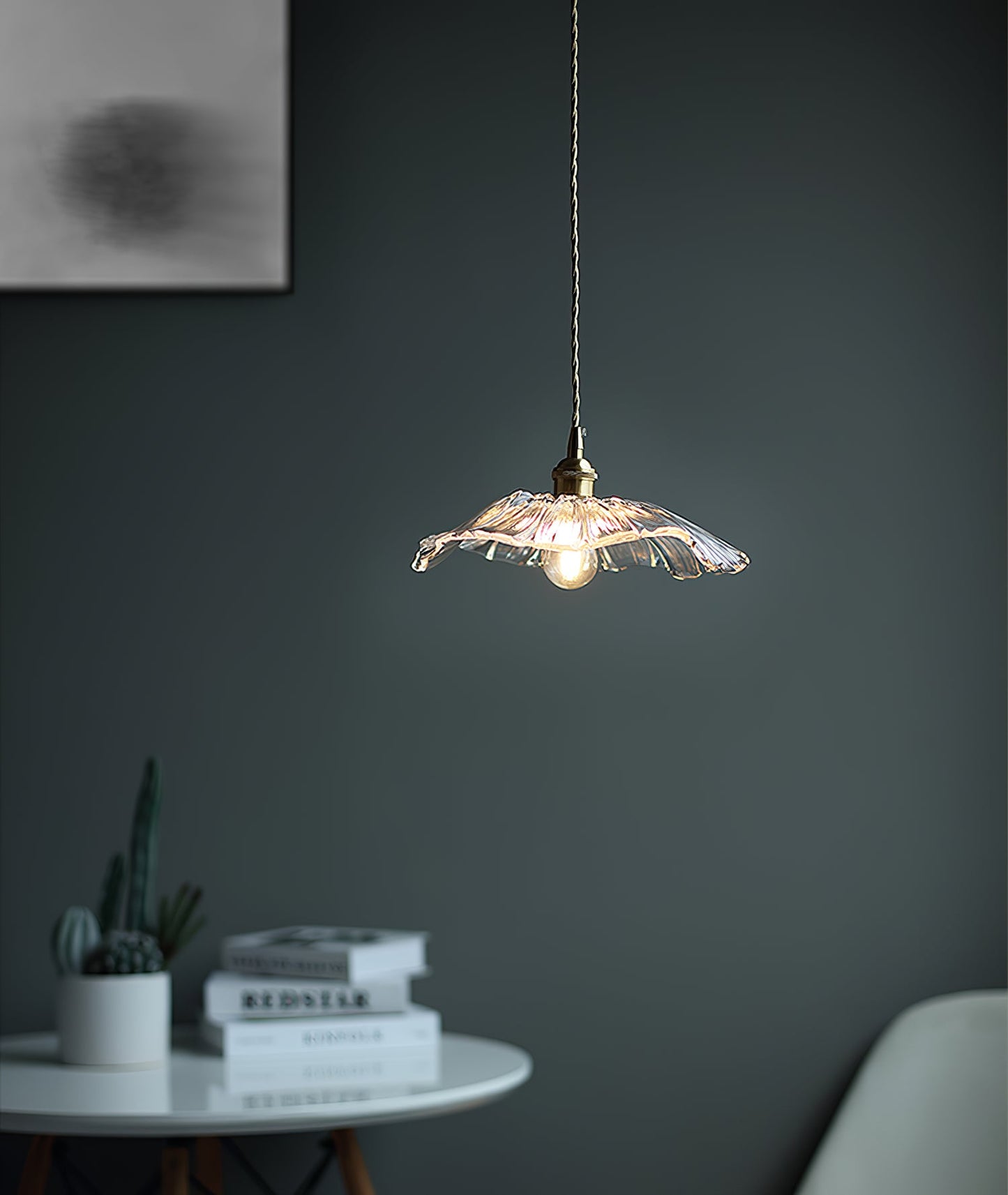 Flower Glass Pendant Lamp - Vintage Hand-Blown Petal Glass & Brass Light