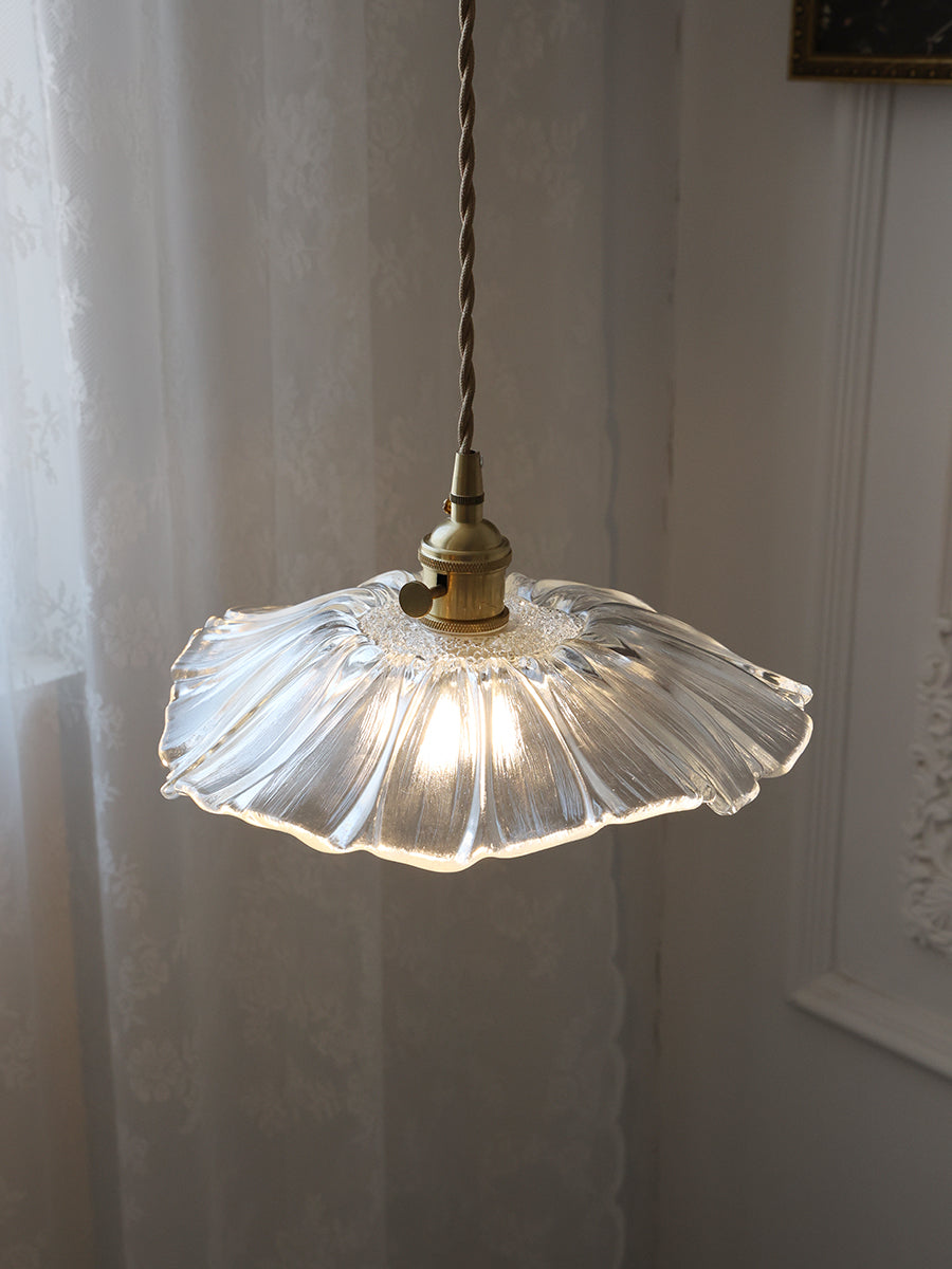 Flower Glass Pendant Lamp - Vintage Hand-Blown Petal Glass & Brass Light