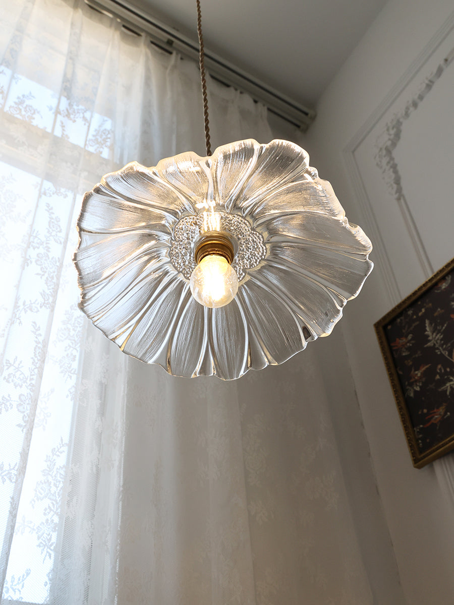 Flower Glass Pendant Lamp - Vintage Hand-Blown Petal Glass & Brass Light