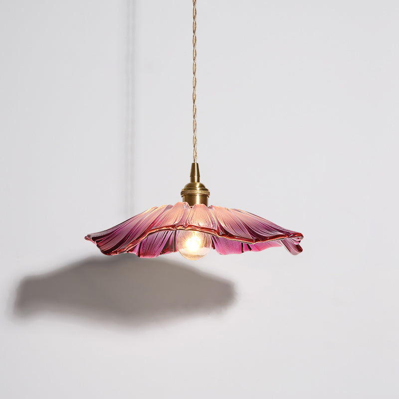 Flower Glass Pendant Lamp - Vintage Hand-Blown Petal Glass & Brass Light