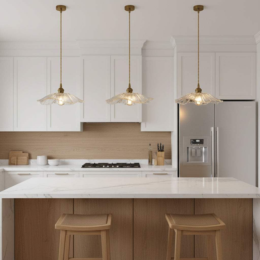 Flower Glass Pendant Lamp - Vintage Hand-Blown Petal Glass & Brass Light