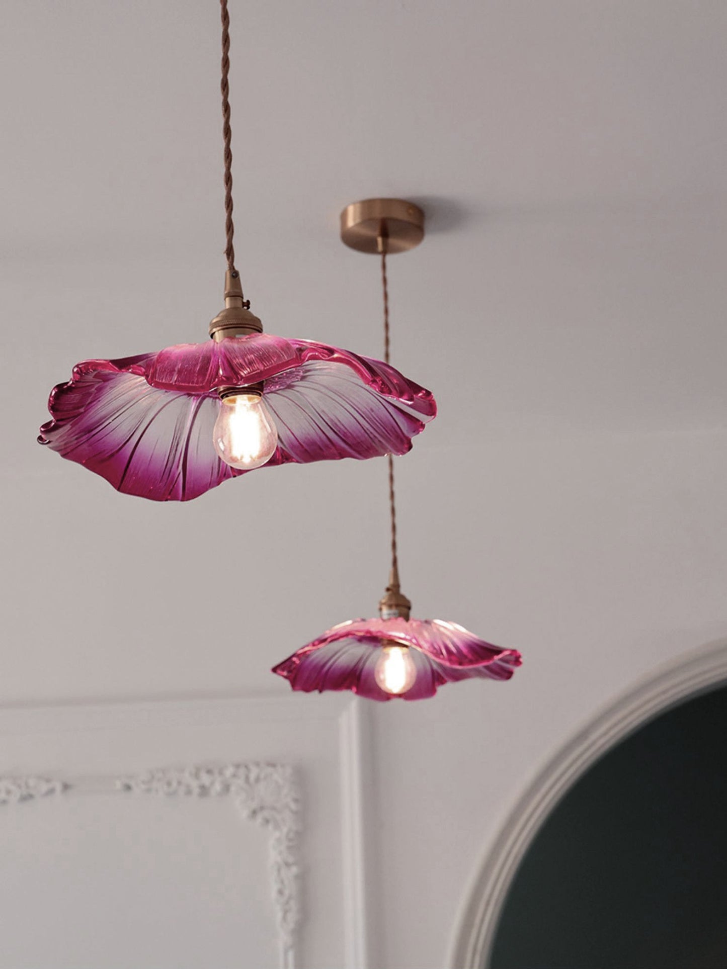 Flower Glass Pendant Lamp - Vintage Hand-Blown Petal Glass & Brass Light