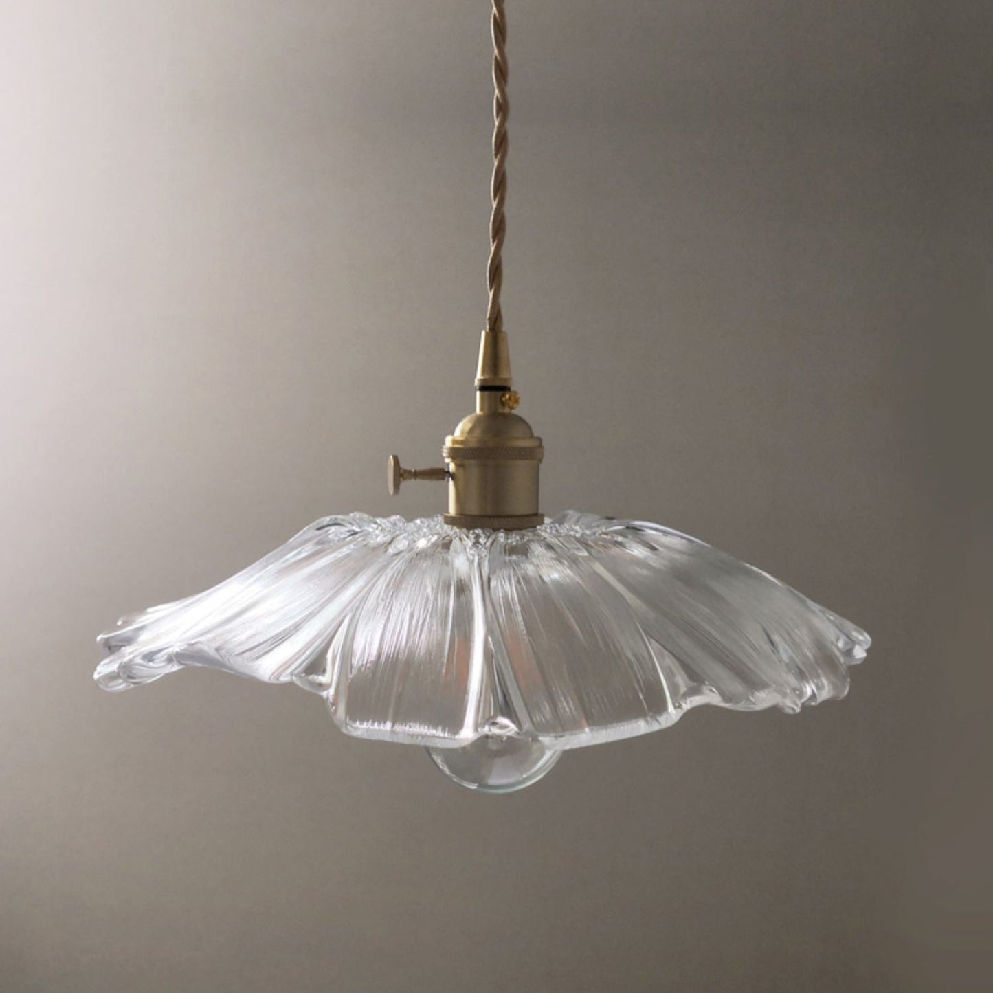 Flower Glass Pendant Lamp - Vintage Hand-Blown Petal Glass & Brass Light