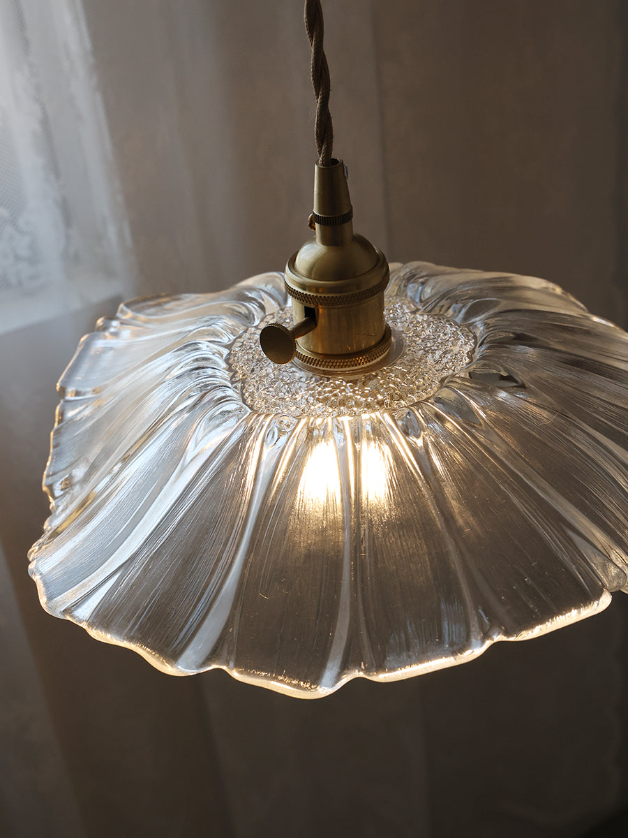 Flower Glass Pendant Lamp - Vintage Hand-Blown Petal Glass & Brass Light