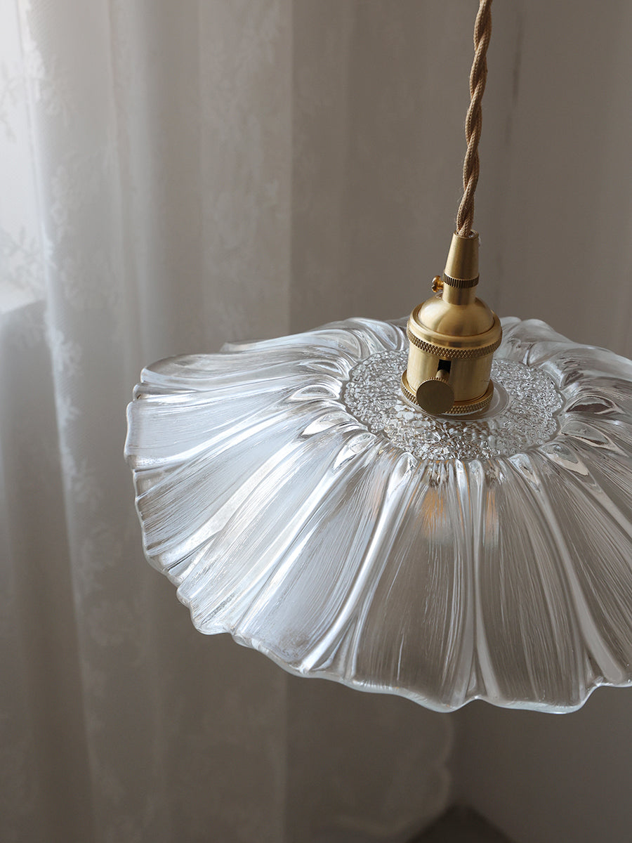 Flower Glass Pendant Lamp - Vintage Hand-Blown Petal Glass & Brass Light