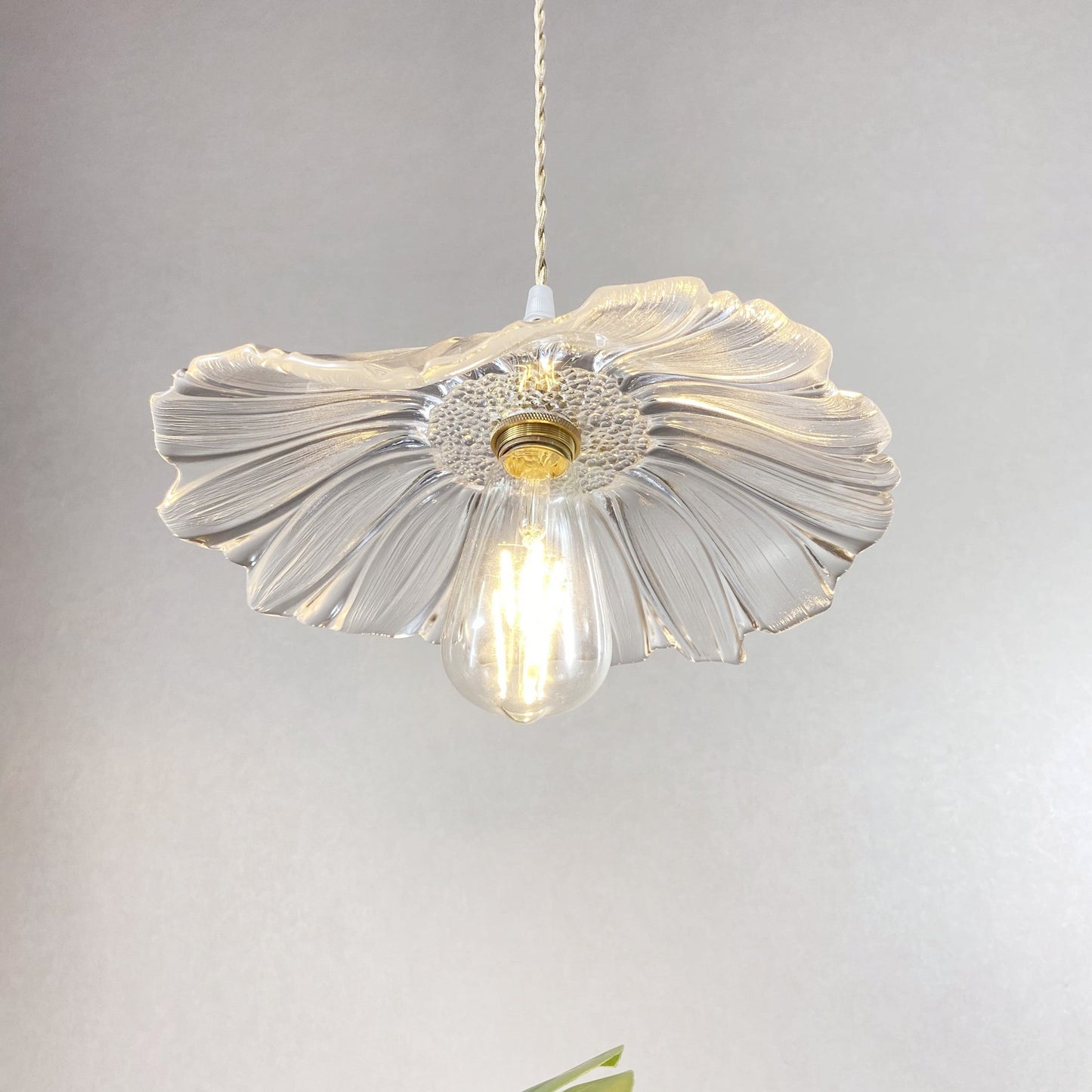 Flower Glass Pendant Lamp - Vintage Hand-Blown Petal Glass & Brass Light