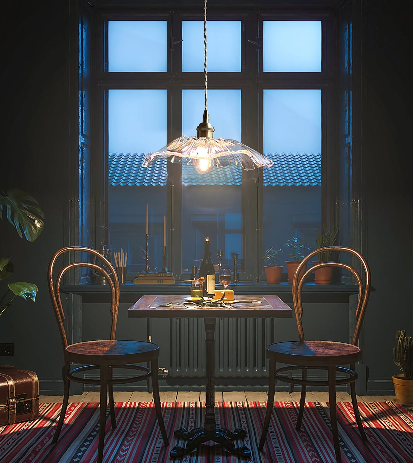 Flower Glass Pendant Lamp - Vintage Hand-Blown Petal Glass & Brass Light