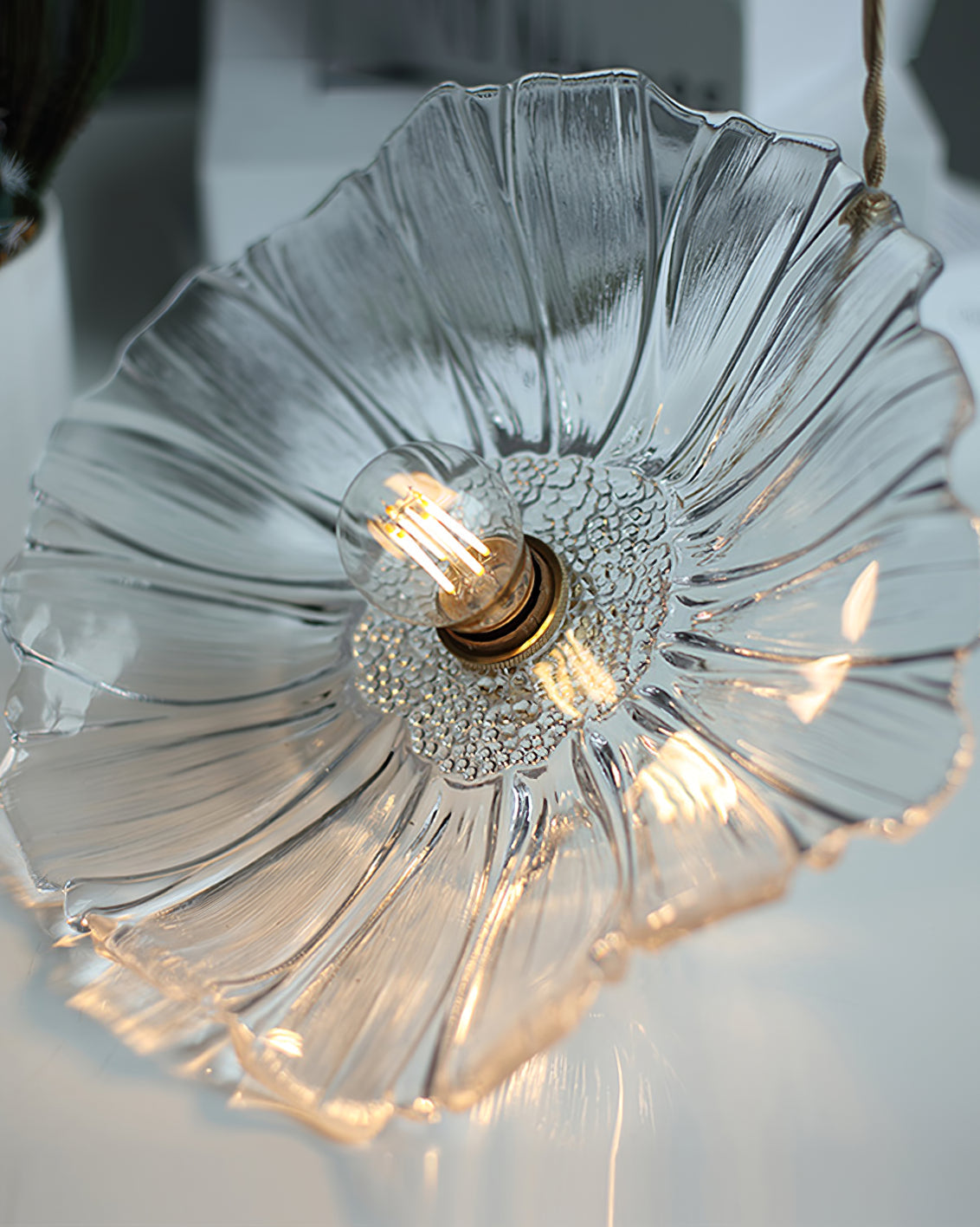 Flower Glass Pendant Lamp - Vintage Hand-Blown Petal Glass & Brass Light