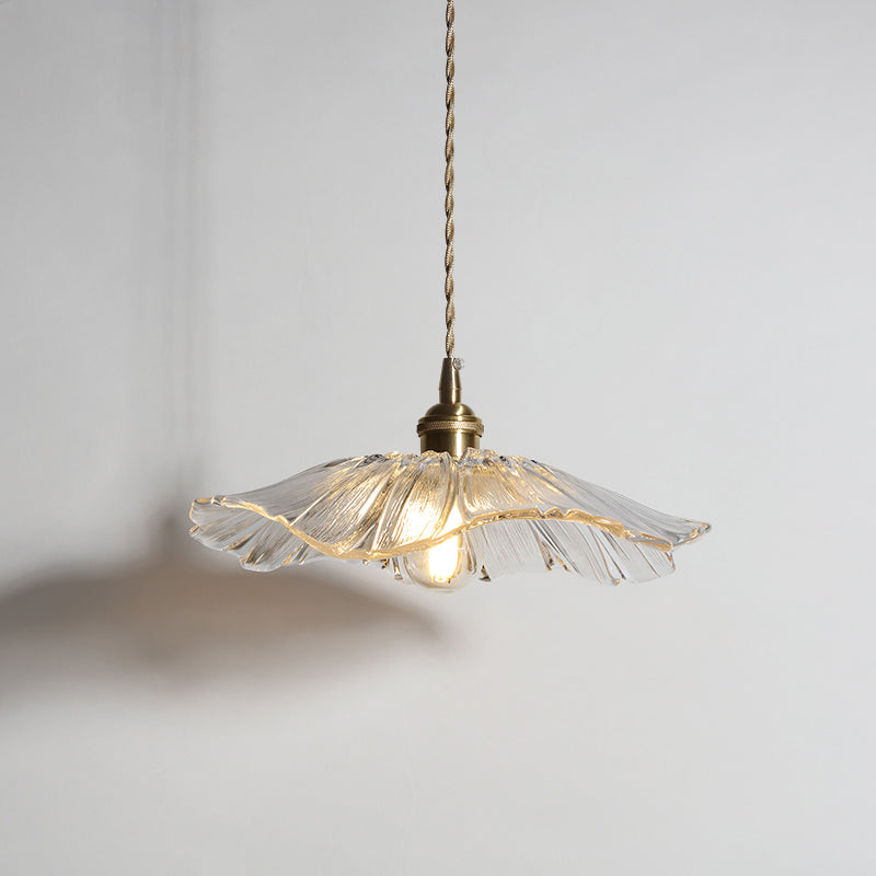 Flower Glass Pendant Lamp - Vintage Hand-Blown Petal Glass & Brass Light