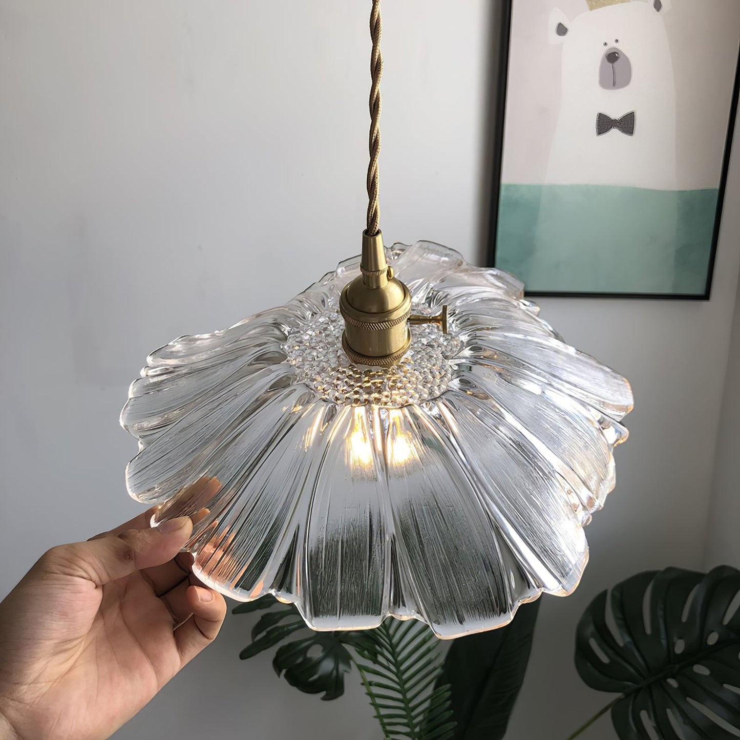 Flower Glass Pendant Lamp - Vintage Hand-Blown Petal Glass & Brass Light