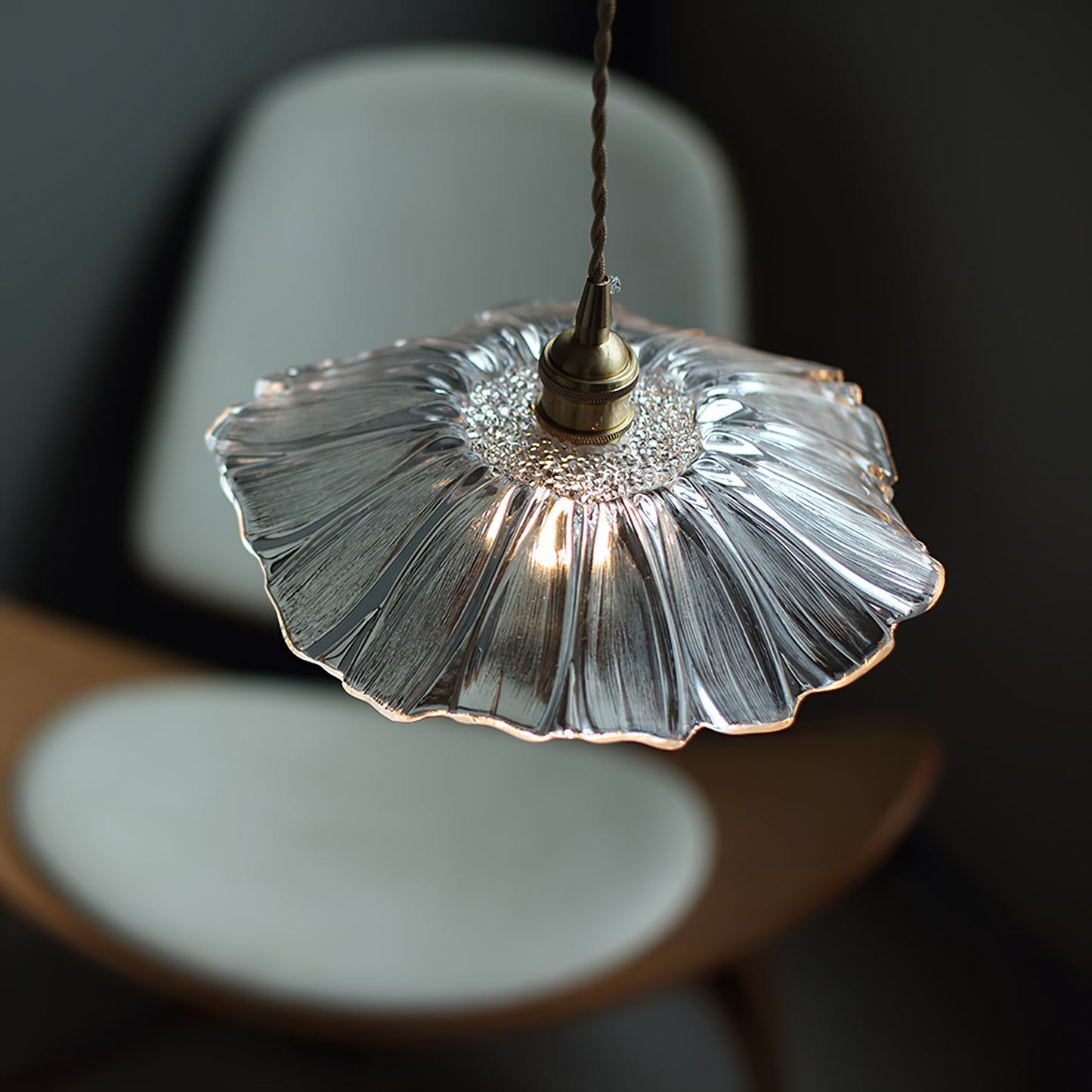 Flower Glass Pendant Lamp - Vintage Hand-Blown Petal Glass & Brass Light