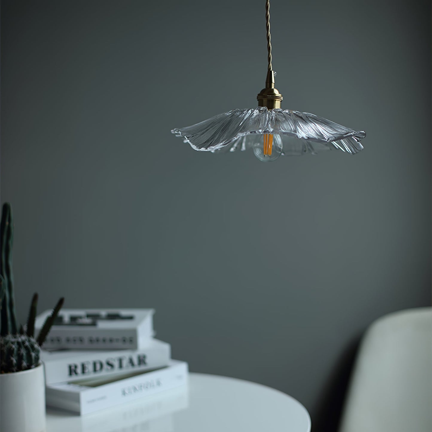 Flower Glass Pendant Lamp - Vintage Hand-Blown Petal Glass & Brass Light