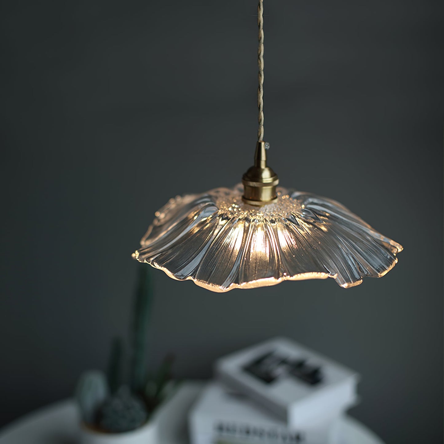Flower Glass Pendant Lamp - Vintage Hand-Blown Petal Glass & Brass Light