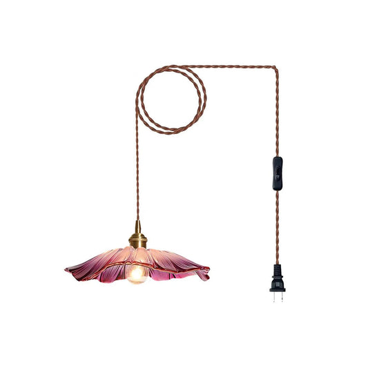 Flower Glass Swag Lights - Vintage Hand-Blown Petal Pendant with Extra Long Plug-In Cord