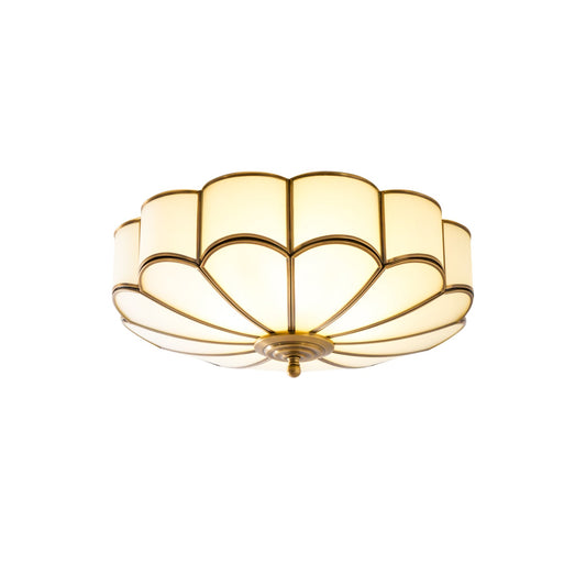 Flower Shape Glass Ceiling Lamp - Postmodern Brass & Petal Glass Flush Mount