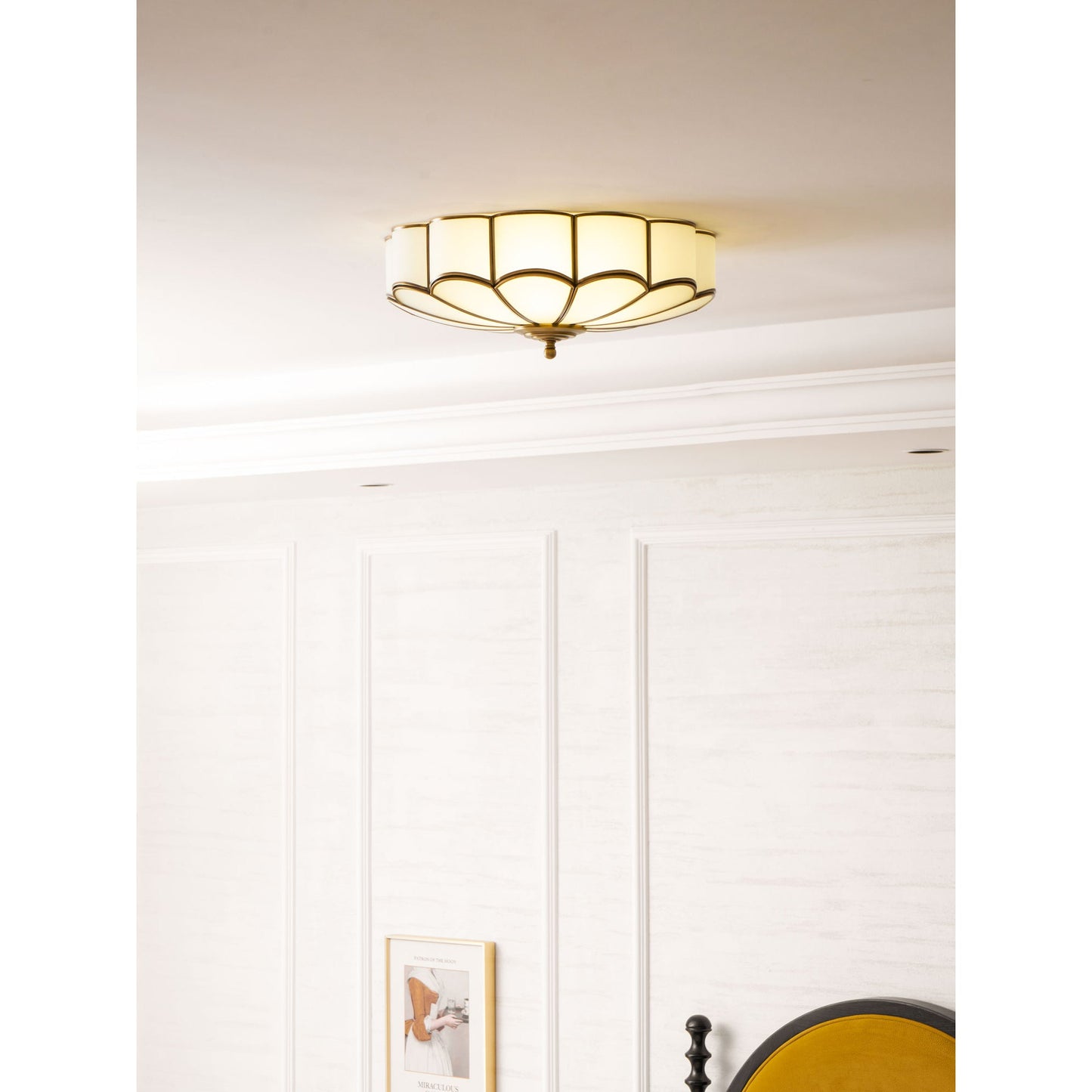 Flower Shape Glass Ceiling Lamp - Postmodern Brass & Petal Glass Flush Mount