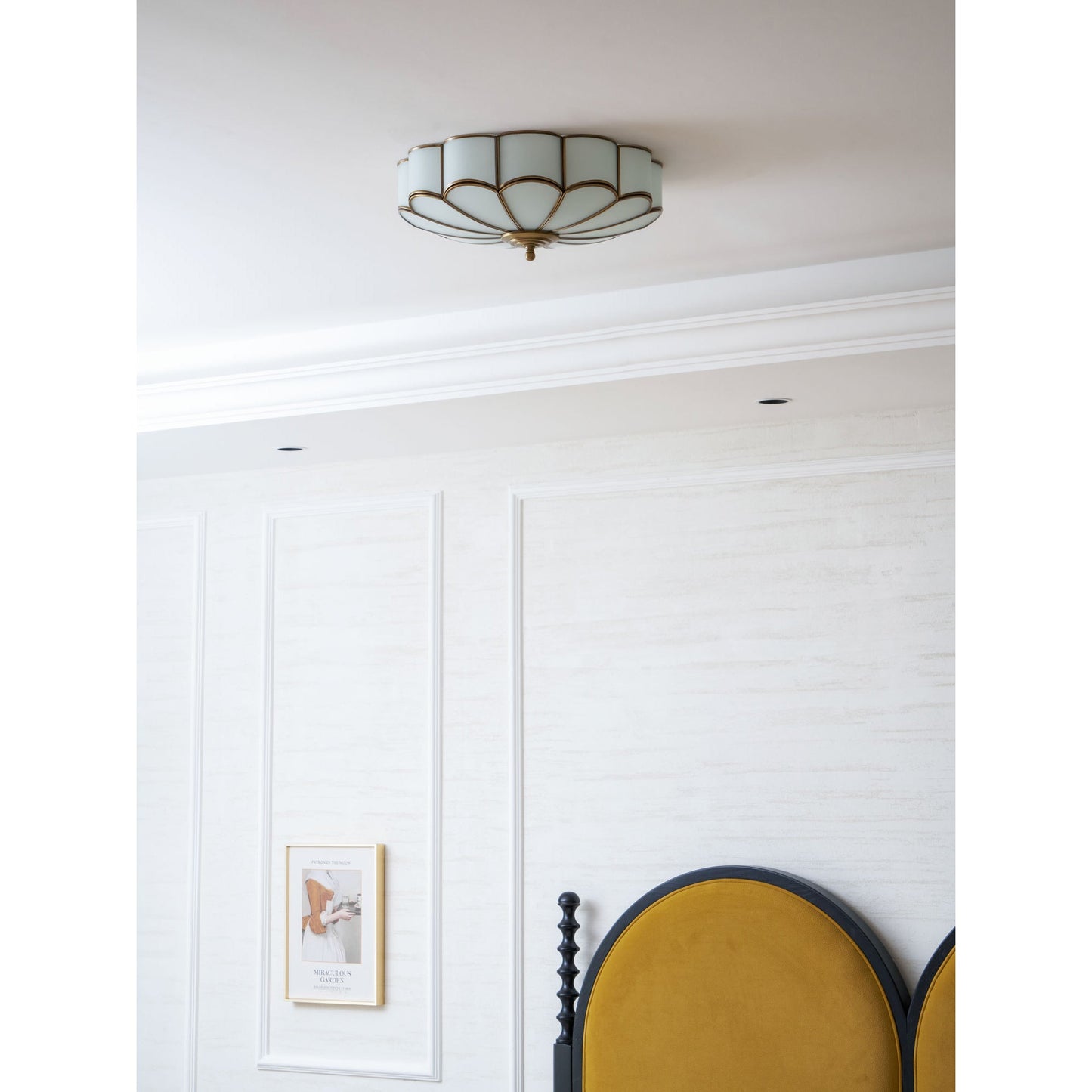 Flower Shape Glass Ceiling Lamp - Postmodern Brass & Petal Glass Flush Mount
