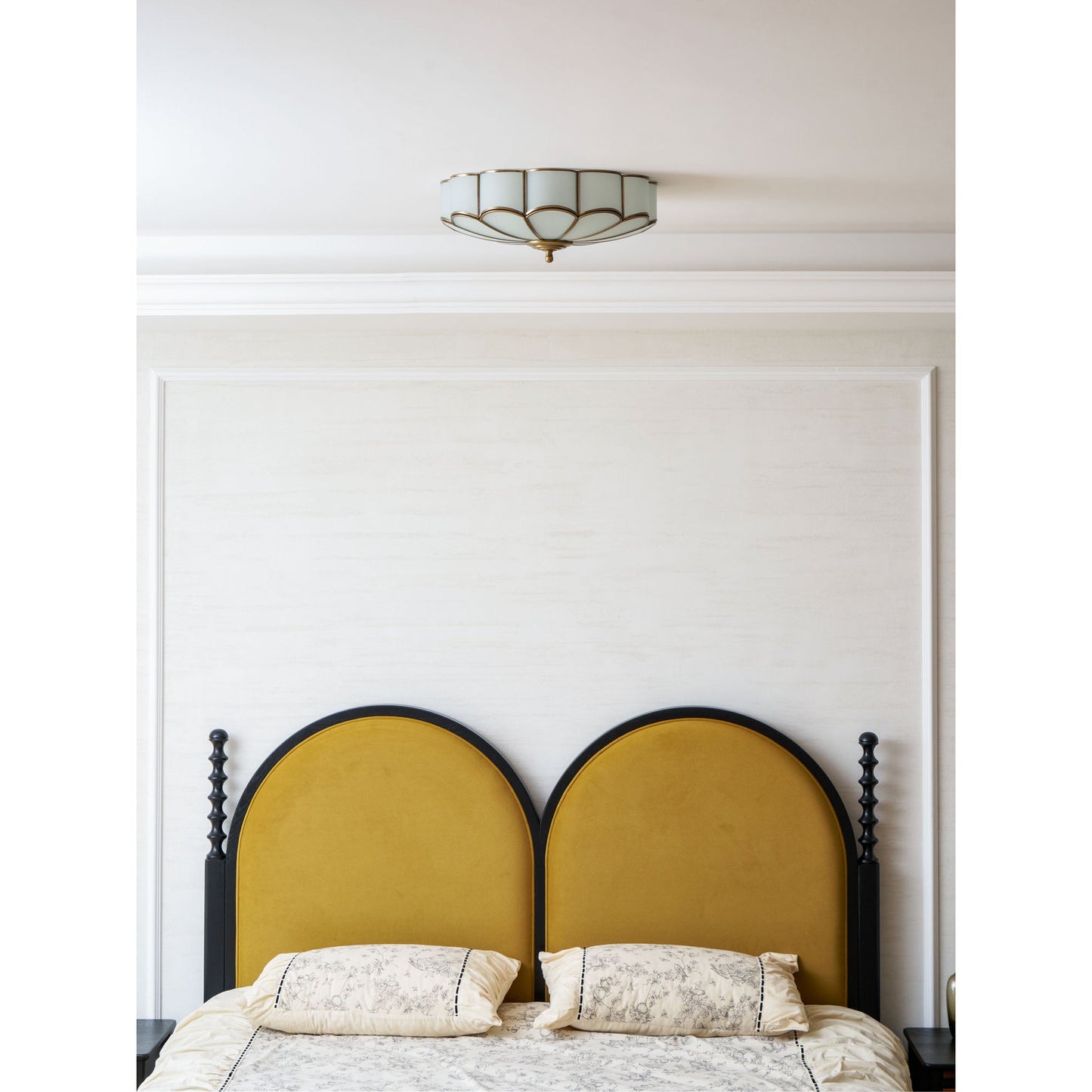 Flower Shape Glass Ceiling Lamp - Postmodern Brass & Petal Glass Flush Mount