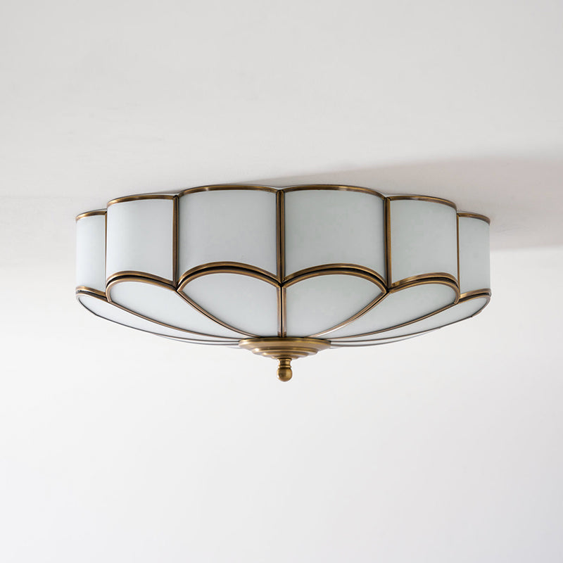 Flower Shape Glass Ceiling Lamp - Postmodern Brass & Petal Glass Flush Mount