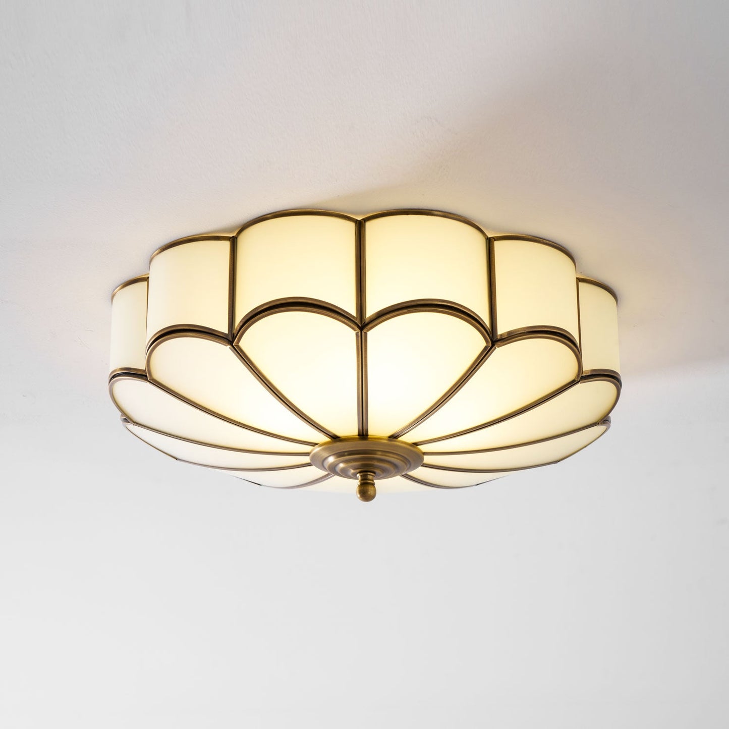 Flower Shape Glass Ceiling Lamp - Postmodern Brass & Petal Glass Flush Mount