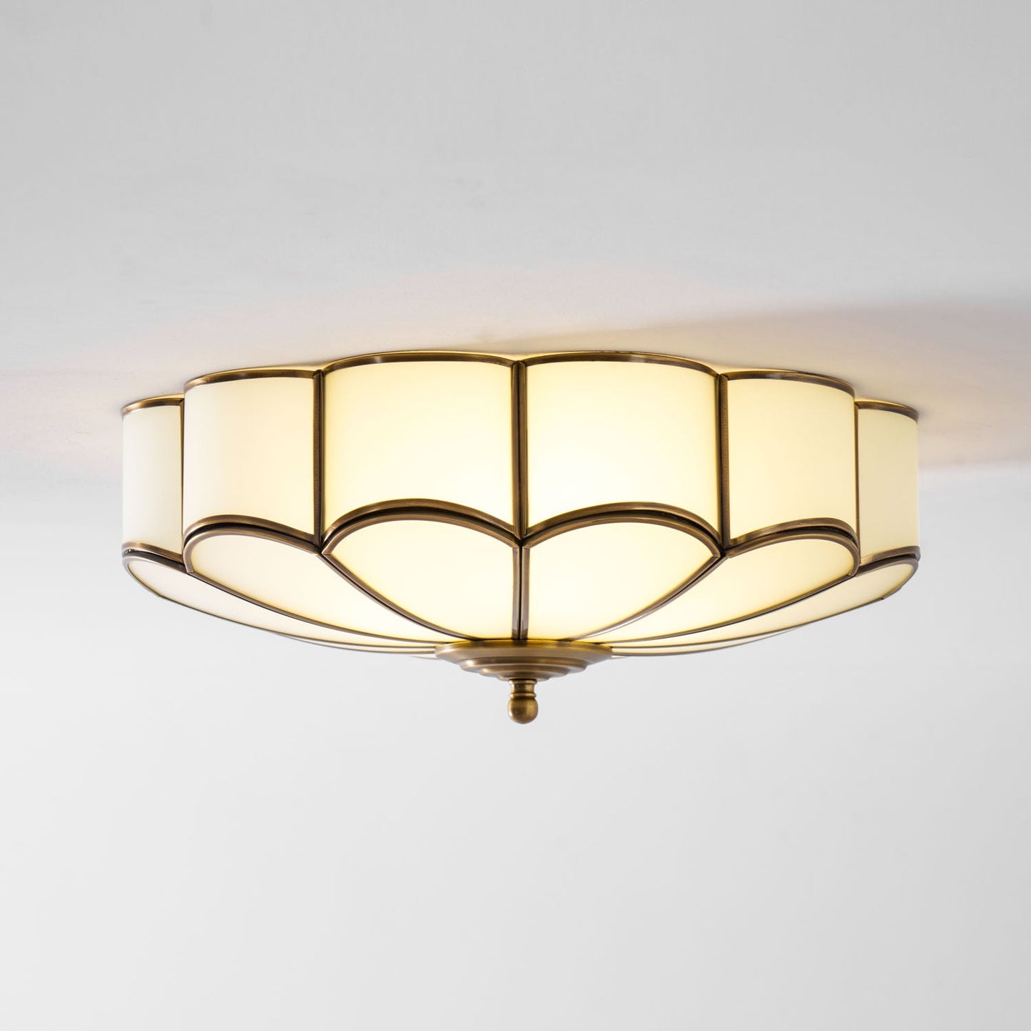 Flower Shape Glass Ceiling Lamp - Postmodern Brass & Petal Glass Flush Mount