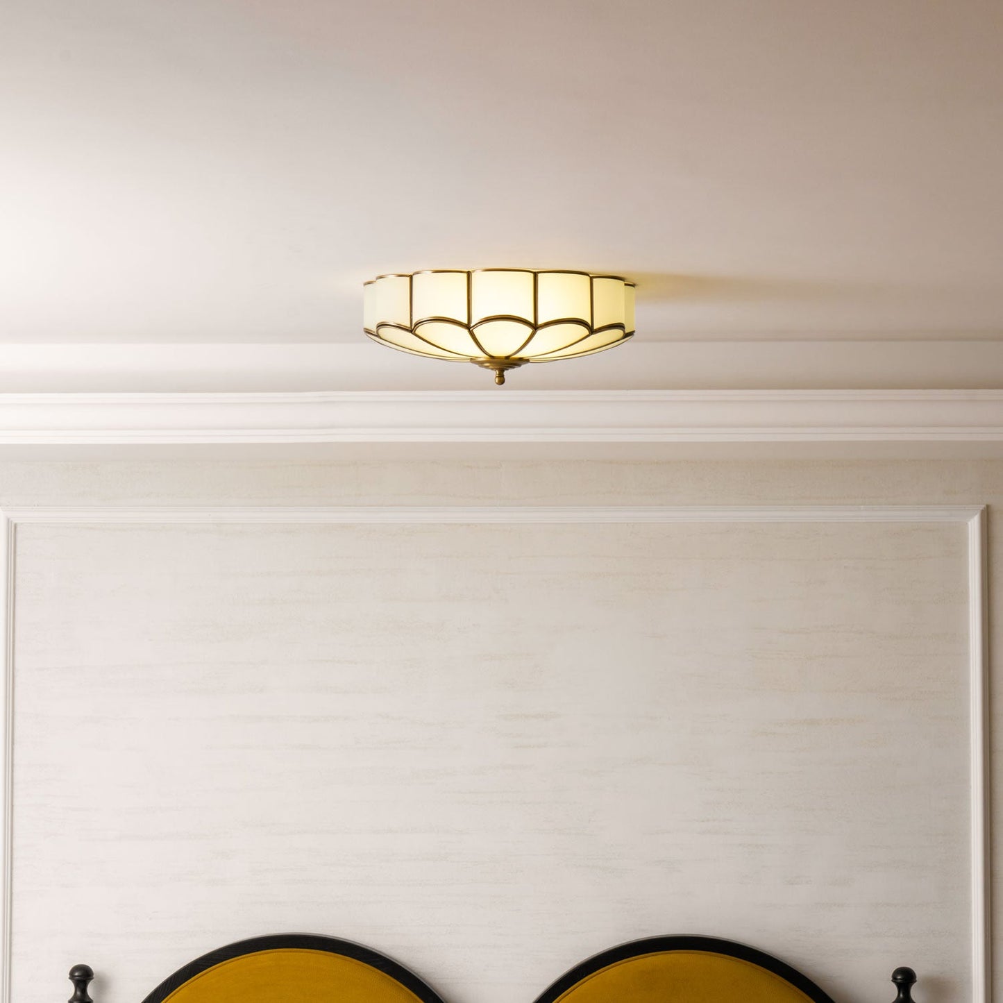Flower Shape Glass Ceiling Lamp - Postmodern Brass & Petal Glass Flush Mount