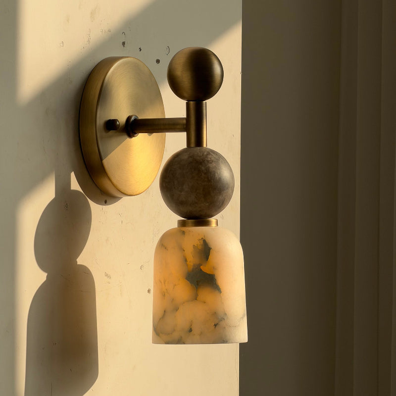 Flume Alabaster Wall Lamp - Vintage-Inspired Brass & Marble Sconce