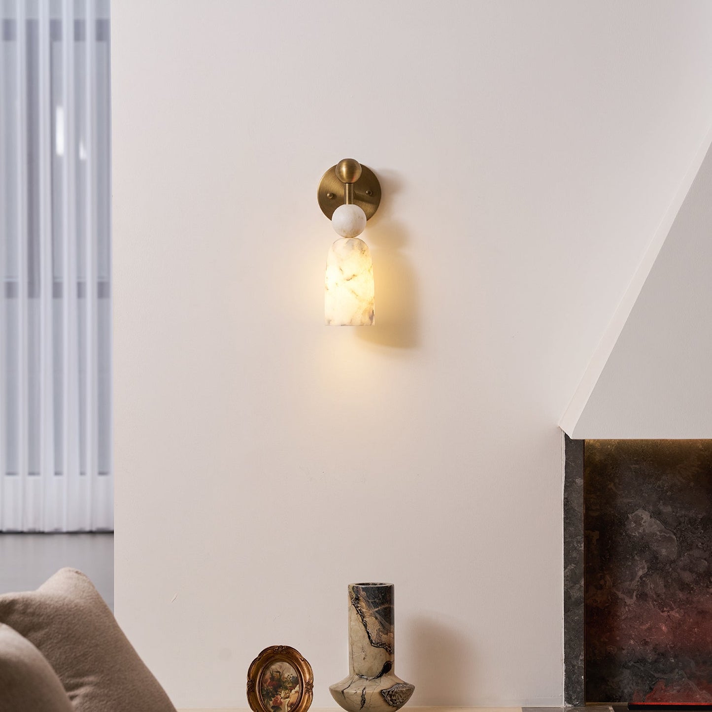 Flume Alabaster Wall Lamp - Vintage-Inspired Brass & Marble Sconce