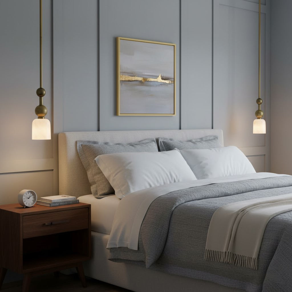 Flume Alabaster Pendant Lamp - Antique Brass & Marble Stone Luxury LED Light