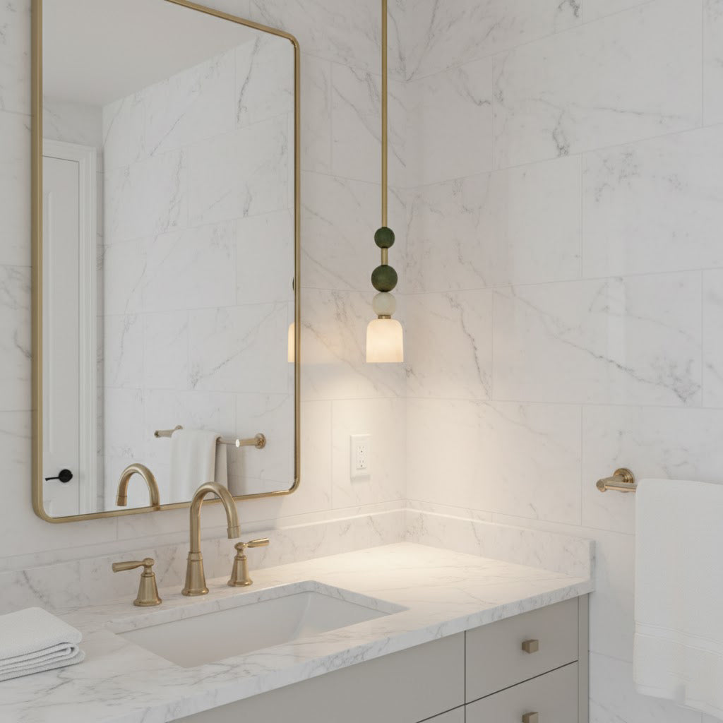 Flume Alabaster Pendant Lamp - Antique Brass & Marble Stone Luxury LED Light