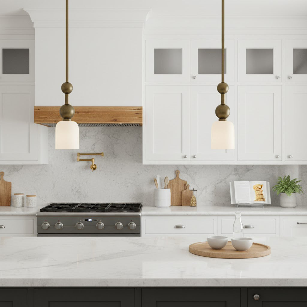 Flume Alabaster Pendant Lamp - Antique Brass & Marble Stone Luxury LED Light