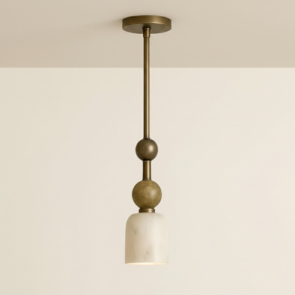 Flume Alabaster Pendant Lamp - Antique Brass & Marble Stone Luxury LED Light