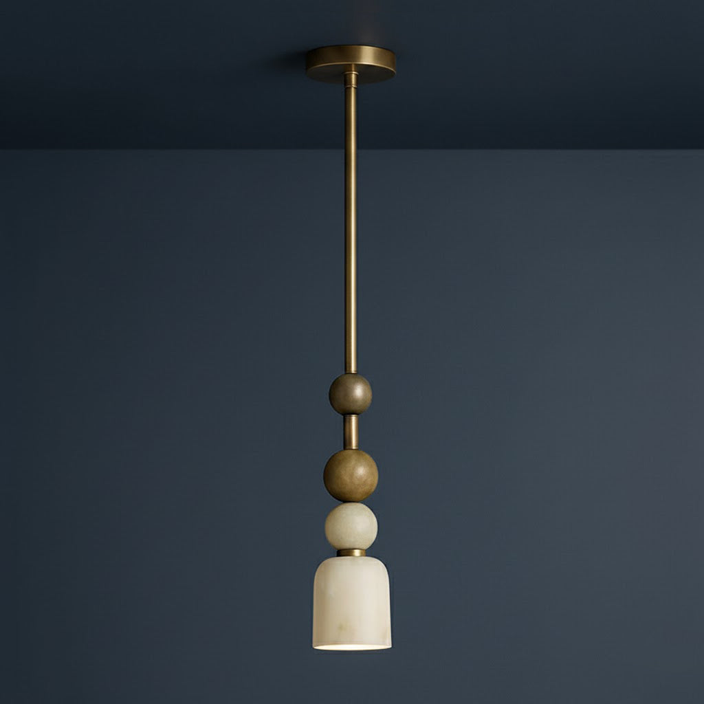 Flume Alabaster Pendant Lamp - Antique Brass & Marble Stone Luxury LED Light
