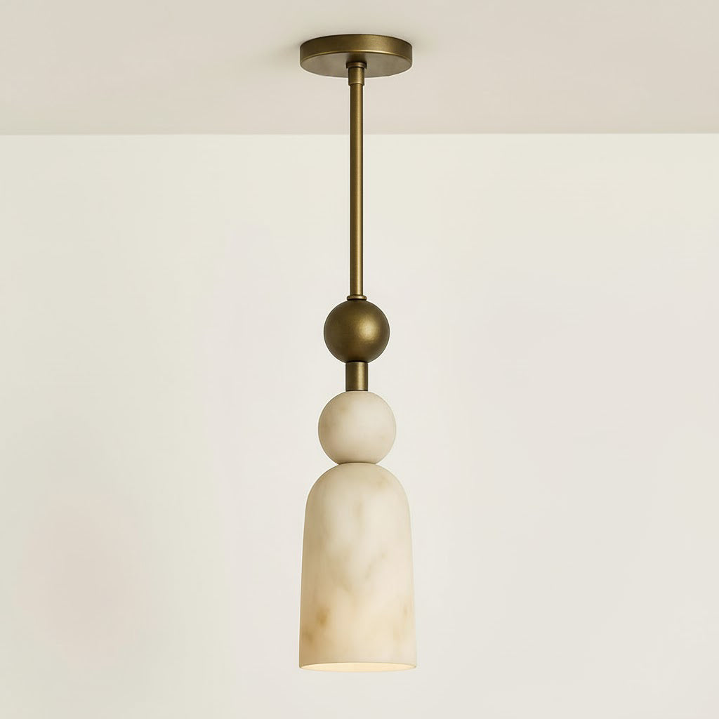 Flume Alabaster Pendant Lamp - Antique Brass & Marble Stone Luxury LED Light